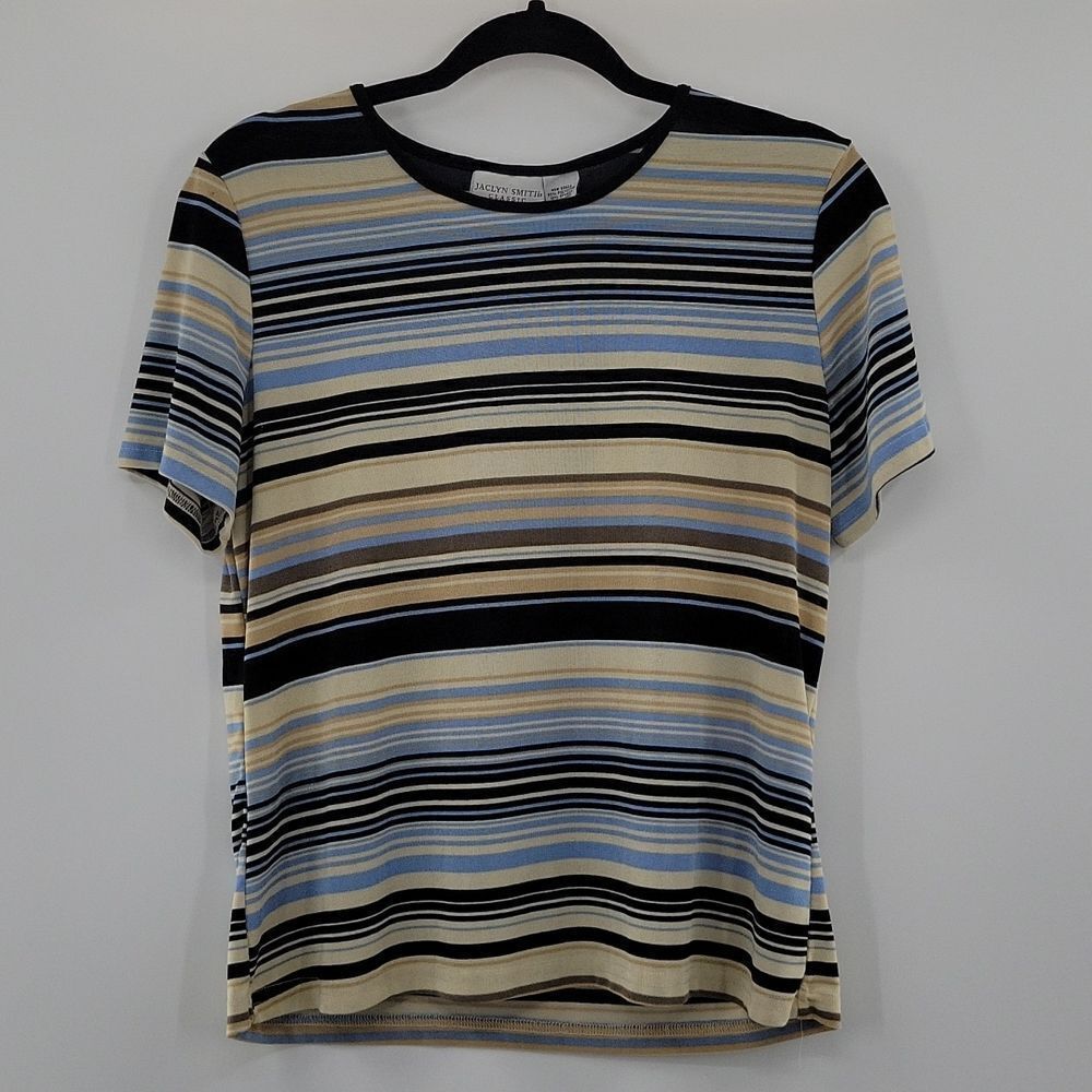 Jaclyn Smith Blue&Cream Top w/ sheen  size M